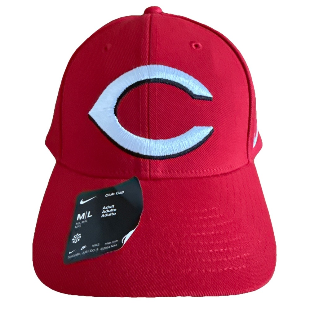 NWT Nike Cincinnati Reds Wordmark‎ Logo Red Strap Club Hat M/L Adjustable